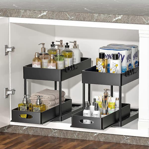 2-Tier Pull-Out Cabinet Basket Organizer Drawer, Multifunctional Under Sink Organizing And Storage For