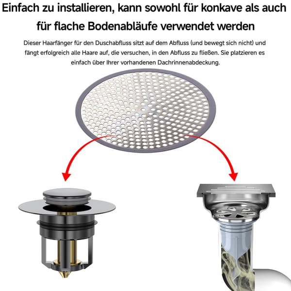 Hårsi til brusebad og badekar, 304 rustfrit stål hårfanger med silikonekant, rustfri gulvafløbsbeskytter til badeværelse og køkken
