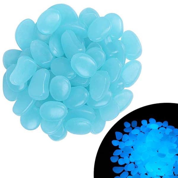 100 stk. selvlysende sten - Glow in the Dark dekoration Blå blue
