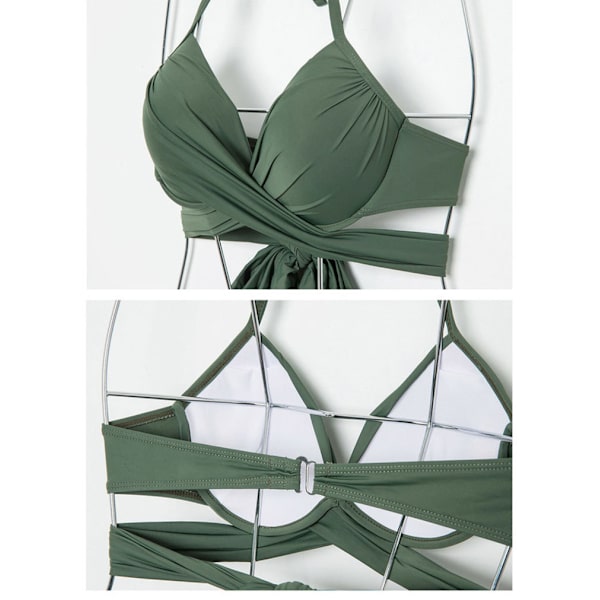 Cross-binding Split Bikini (Green S, 70-75), Gathering Sexy Bra