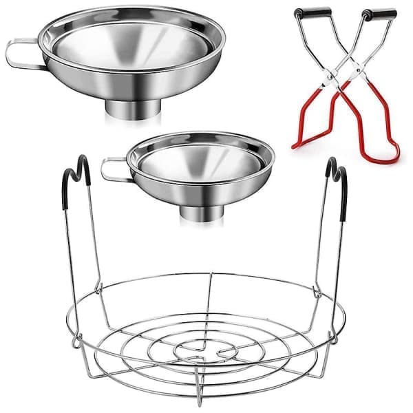 4-delars konserveringsset, 1 konserveringsställ + 1 burklyftare + 2 konserveringstrattar, konservering S Silver
