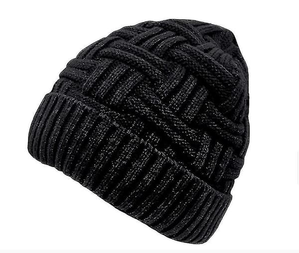 Stickad Hatt Herrar Vinterhatt Varma Beanie Hatt Med Fleece Foder Svart