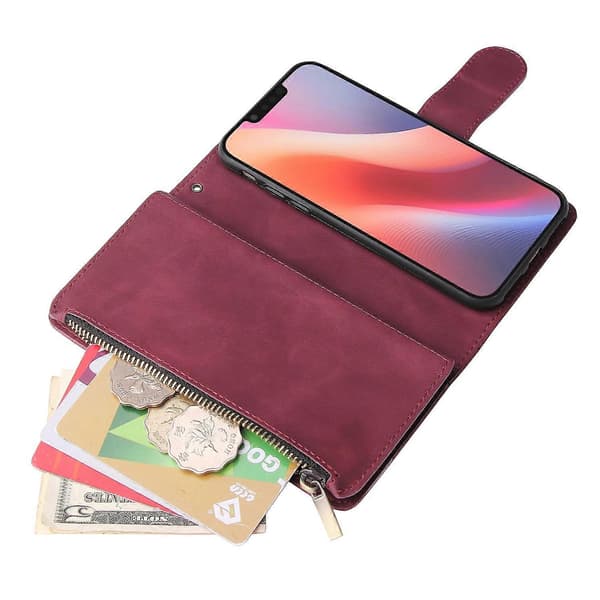 För iPhone 16e Plånboksfodral CASEME 013 Series PU Läder Telefonfodral Stativ Vinröd Wine red