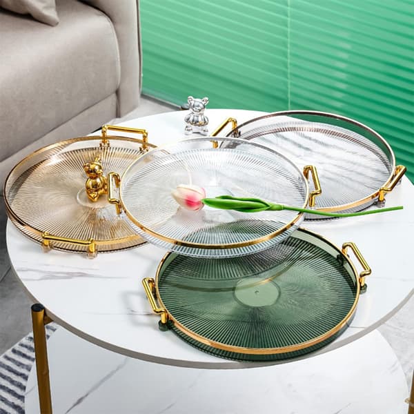 10.6\" Round Decorative Tray with Handles, Modern Toilet Tray & Ottoman Serving Tray, Coffee Table, Kitchen & Bathroom for Coffee