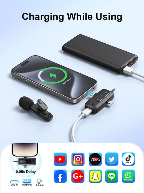 3-i-1 trådløse lavaliermikrofoner til iPhone Android-kameraenheder til Tiktok Youtube Vlog-optagelse