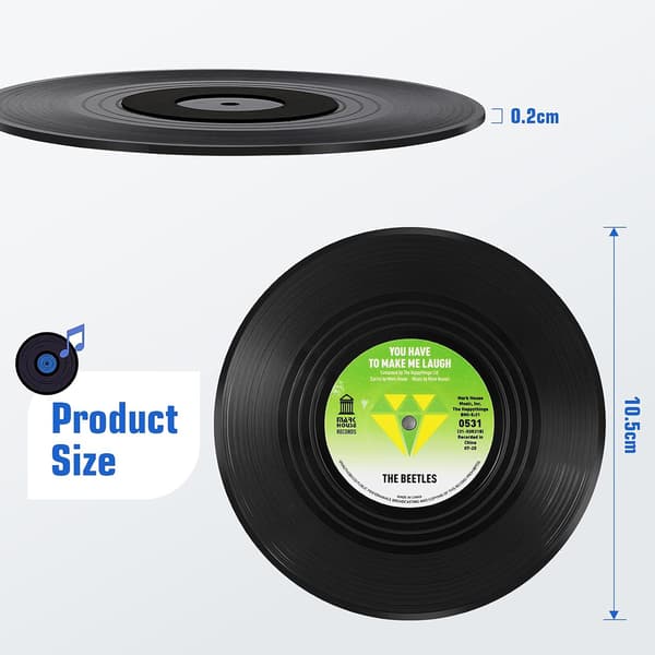 10,5 x 10,5 x 0,2 cm Vinyl Coasters, Sett med 6 CD Retro Coasters