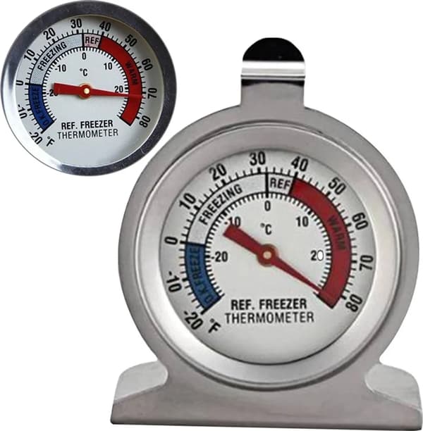 5x køleskabstermometer i rustfrit stål, stor urskive med rød display