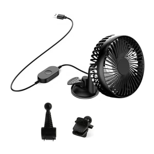 Universal 5V 360 graders roterande USB-bilfläkt Stor vind tre hastighetskontroll USB-bilfläkt med sugkopp