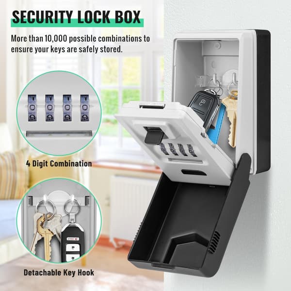 Wall Mounted Outdoor Key Storage, Waterproof Key Box with Illuminated Dial, Police Approved 4-Digit Code Box