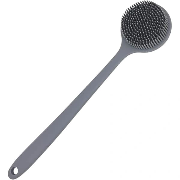 Silicone Back Scrubber for Shower Bath Body Brush with Long Handle (Grey)