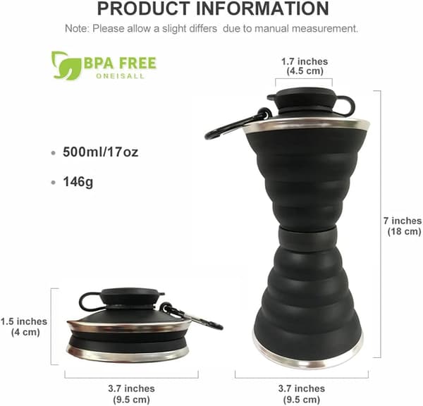 Sammenleggbar vannflaske, campingkrus med karabinkrok, gjenbrukbar