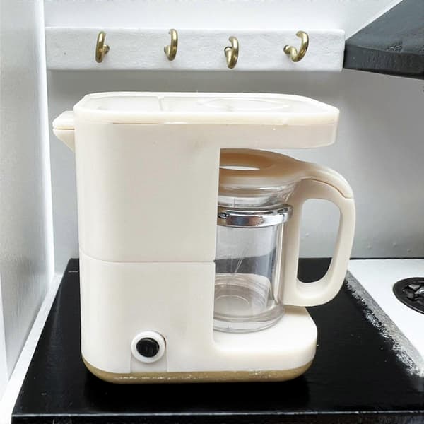 4x1/12 Dockhus Köksapparat Barn Leksaker Presenter Beige Kaffebryggare