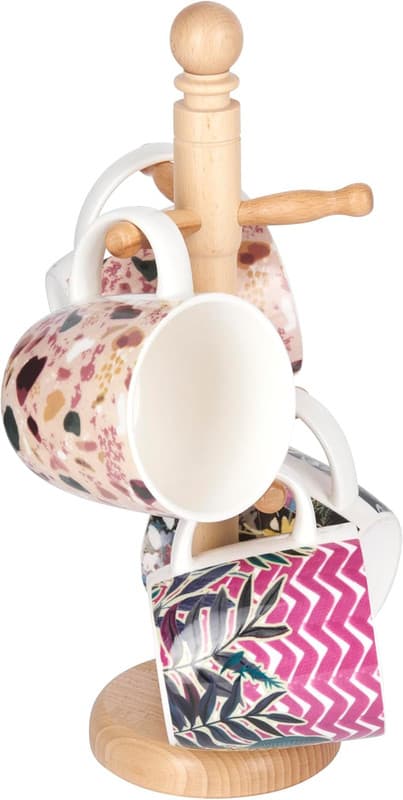KitchenCraft Krusholder/Krusstativ, 6 Kroker, Bøketre, 11,5 cm x 32,5 cm