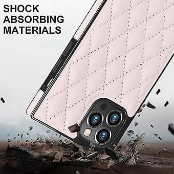 iPhone 14 Case with Chain in PU Leather Datura Diamond Lattice (Pink)