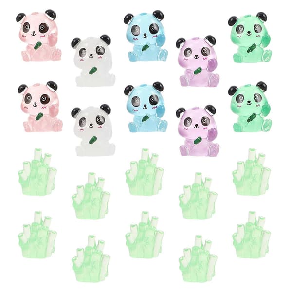 Natlysende Panda Mini Harpiksfigurer til Dekoration 1 Sæt Blandede Farver-FX-