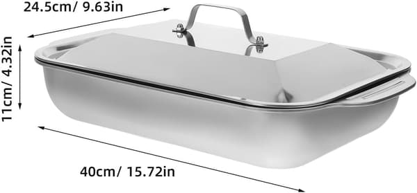 Rostfri djup ugnsform 41x24x8cm rektangulär grillplåt med lock 2-delat set