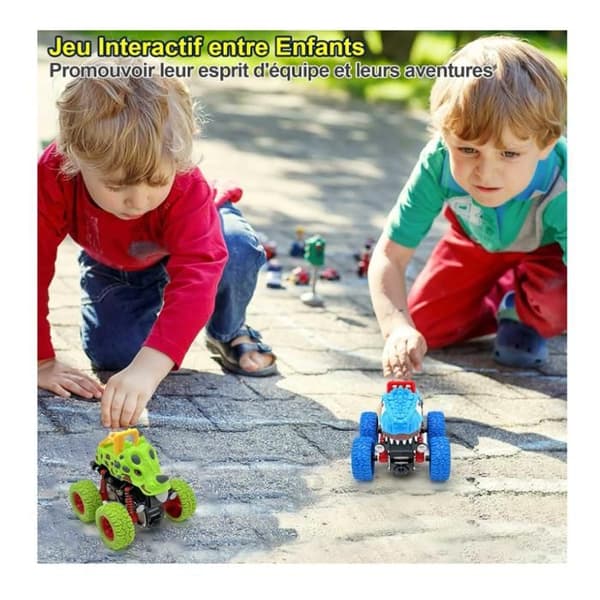 Legetøjsbilsæt med 2 monstertrucks dinosaurer, biler babylegetøjsbil til drenge, gave til 2, 3, 4 og 5-årige [YJD]