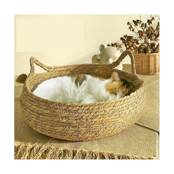 Koselig Hundeseng Sommer Klorebrett Rattan Vaskbart Tilbehør Vevd Avtakbar Pute 35cm,A