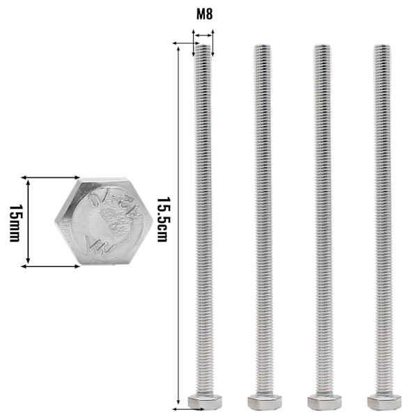 4 STK M8 Sekskantbolt 4 STK 150mm