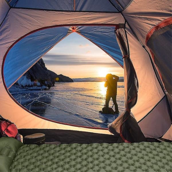Ultralet sovepose med indbygget pude, oppustelig camping