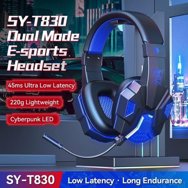 Headphones ideal for gaming and movie watching; features a built-in microphone and a 10-meter range (Blue)