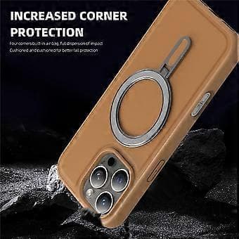 Kompatibelt deksel til iPhone 16 Pro Max, kompatibelt med MagSafe, TPU + PU, stativ, telefonens bakside (grønn)