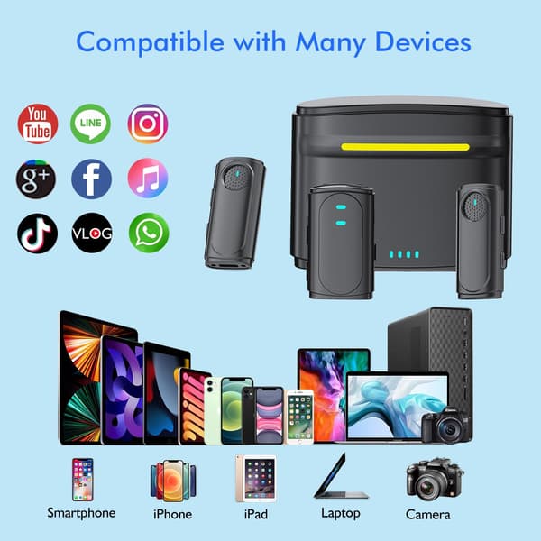 Wireless Lavalier Dual-Head Microphone With Clear Sound Reception And Noise Reduction For Mobile Phone Camera