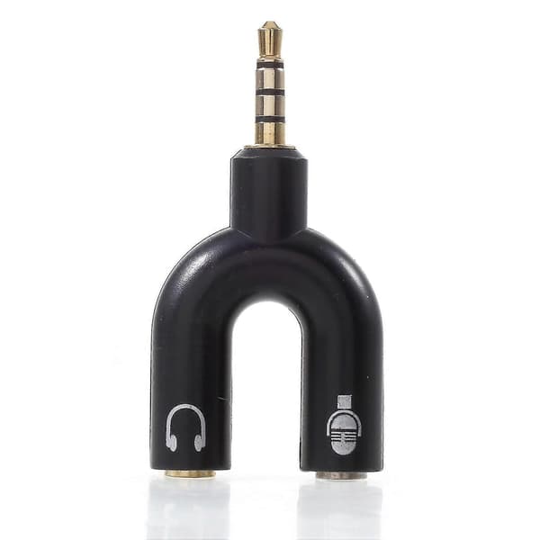 U-formet 3,5 mm Stereo Audio Hann til 2 Hunn Hodetelefon/Mikrofon Splitter Adapter