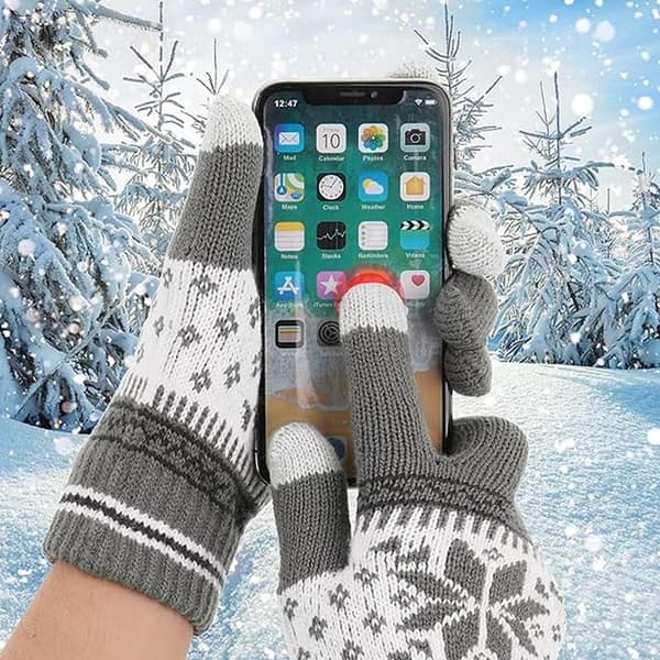 1 par vinter touch screen-handsker, snefnugprintede vinter tykke strikkede handsker sms-handsker varme touchscreen-handsker