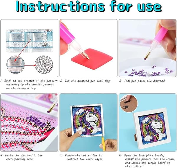 Diamantmaling for Barn Unicorn (Blå), DIY Unicorn Maling for