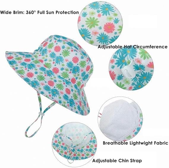 Solhatt Barn Sommer UPF 50+ Jentehatt Bred Skygge Strandhatter for Gutter 0-7 År 2-pakning