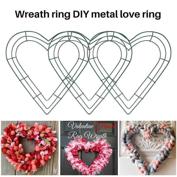 3-pak hjerteformet metalkrans 30 cm hjerteformet trådramme til hjem, bryllup, Valentinsdag DIY