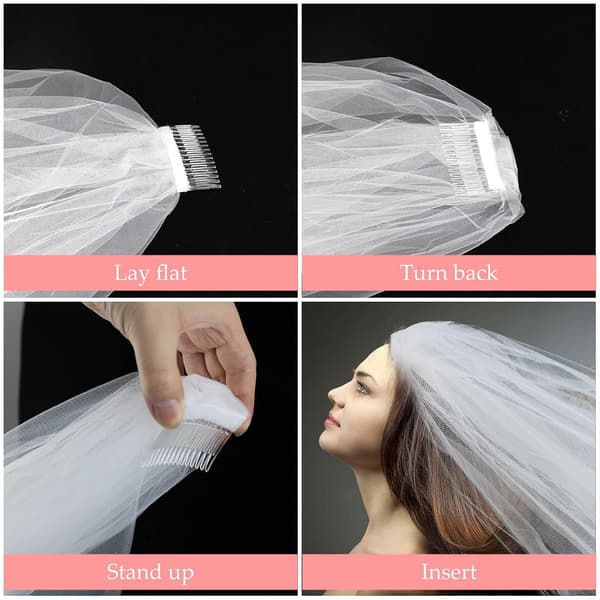 White Bridal Veil, 2-Layer Waterfall Wedding Veil with Comb for Ba