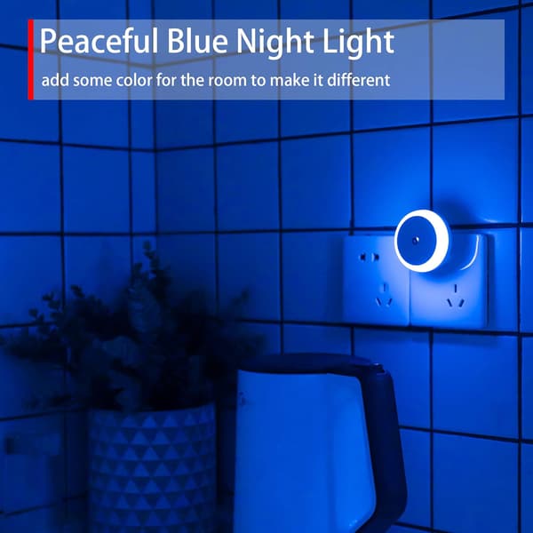 Rød nattlampe, LED-nattlampe med stikkontakt, rund, lyssensor