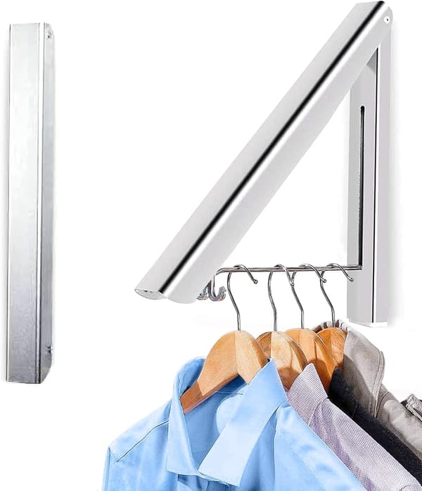 2-pack hopfällbara klädhängare i aluminium för väggmontering, platsbesparande förvaringsorganisatör