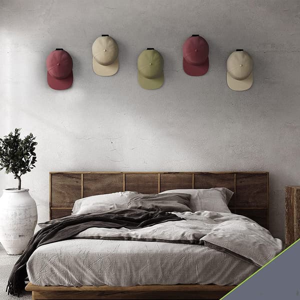 (White) 12-pack Self-Adhesive Hat Holders for Wall and Door - Baseball Cap Holder, Closet and Storage Organizer, Strong Hanger