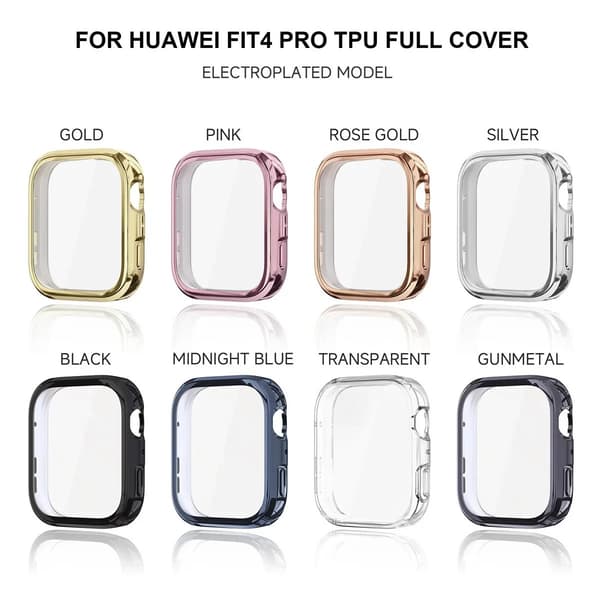 Protective Case for Huawei Watch Fit 4 with Tempered Glass Screen Protector (Rose Gold)