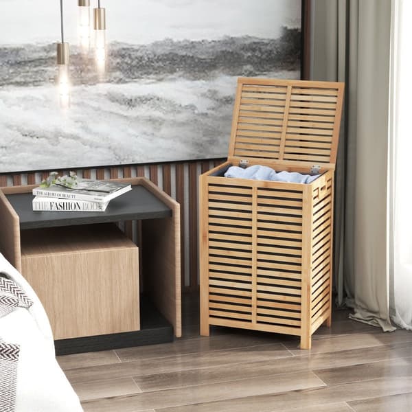 80L Laundry Hamper with Lid and Removable Washable Laundry Bag Bamboo Laundry Basket