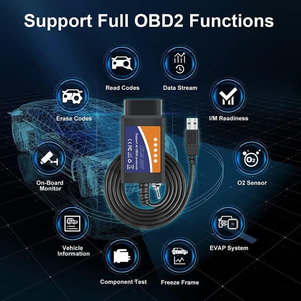 ELM327 USB V1.5 OBD2 Bildiagnostisk Skanner OBDII Grensesnitt PC-Basert Auto Diagnostikkverktøy
