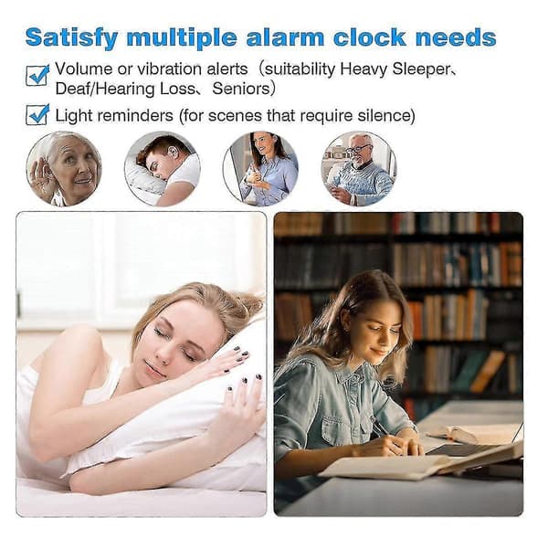 Høj vækkeur til dybe sovende med sengevibrator, 6,5\" display-FY-