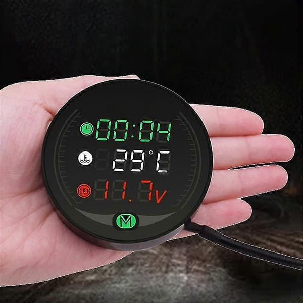 5 in 1 Motorcycle Water Temperature Gauge USB Rechargeable Time Voltmeter LED Night Vision Meter with