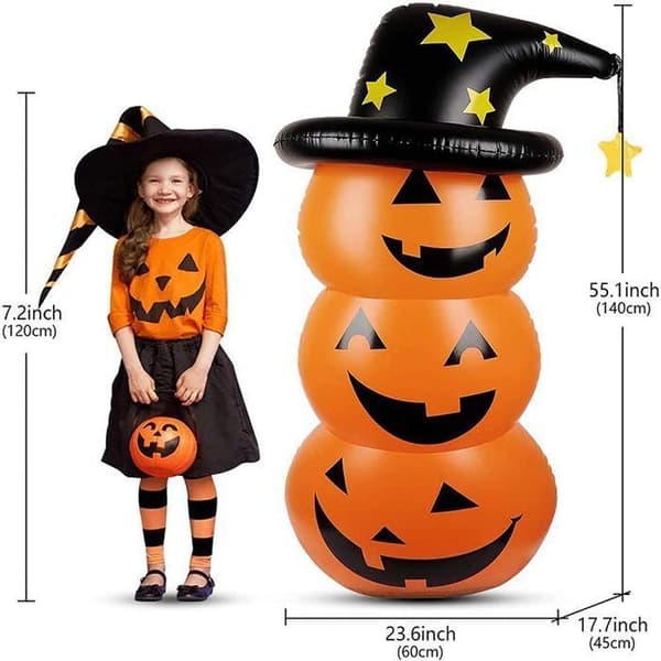 Oppblåsbar Halloween-gresskardrakt, 1,6 m, innendørs/utendørs dekorasjon, høstfest