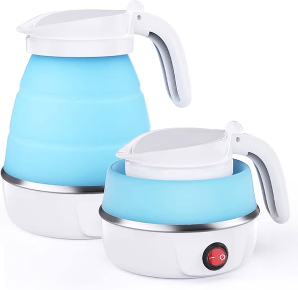 Foldable Electric Silicone Kettle, Portable Mini Travel Kettle with Detachable Power Cord - Blue (Compatible with Foldable)[JUN]