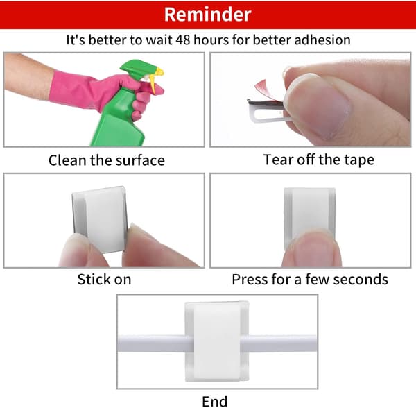 Fästklämmor til LED-strips, hvide selvklæbende beslag til LED-strips til 10 mm LED-strips (100 stk.)
