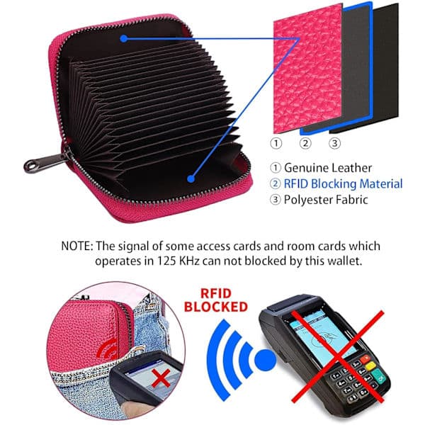 RFID Genuine Leather Credit Card Holder with 20 Card Slots, Small [BT] Rose rose