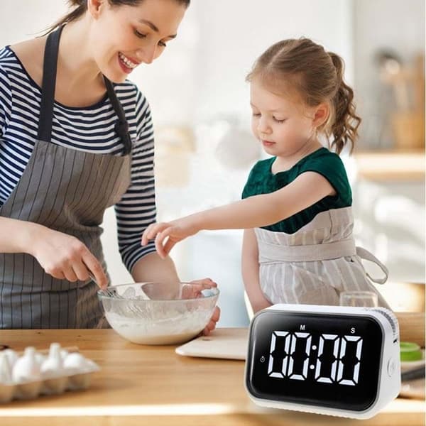 Stor digitalt ur med alarm og køkkentimer, nedtællingsur Vit white