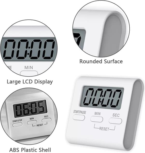 Loud Digital Timer with Magnet - For Oven, Kitchen, and Workout - Easy-to-Read Square Display
