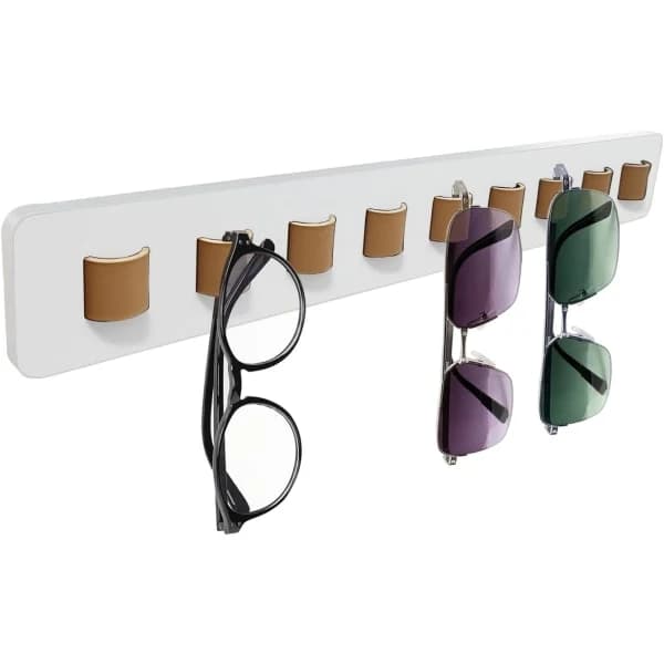 Wall Mounted Storage Organizer, Sunglasses Holder Storage Case with 9 PU Leather Straps for Glasses Display, Bedroom and Wardrobe (White)