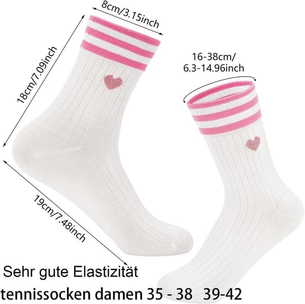 Sportstrømper for menn og kvinner - 6 par - størrelse 35-42 - Hvite med striper - Egnet for tennis og løping