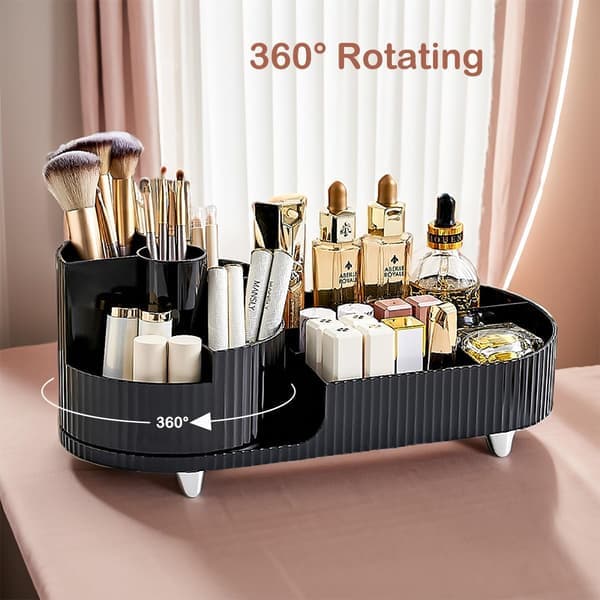 Makeup Organizer for Countertop, Rotating Makeup Organizer for Vanity, Large Capacity, Cosmetic Display Box with Makeup Brush Holder White White White